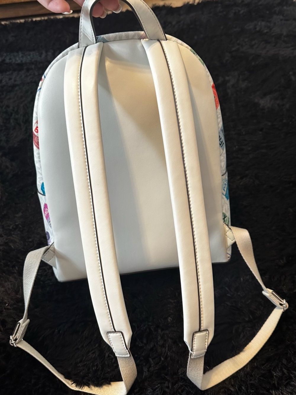 Michael Kors White Mini Backpack with Colorful Luggage Tag Print - Picture 3 of 5